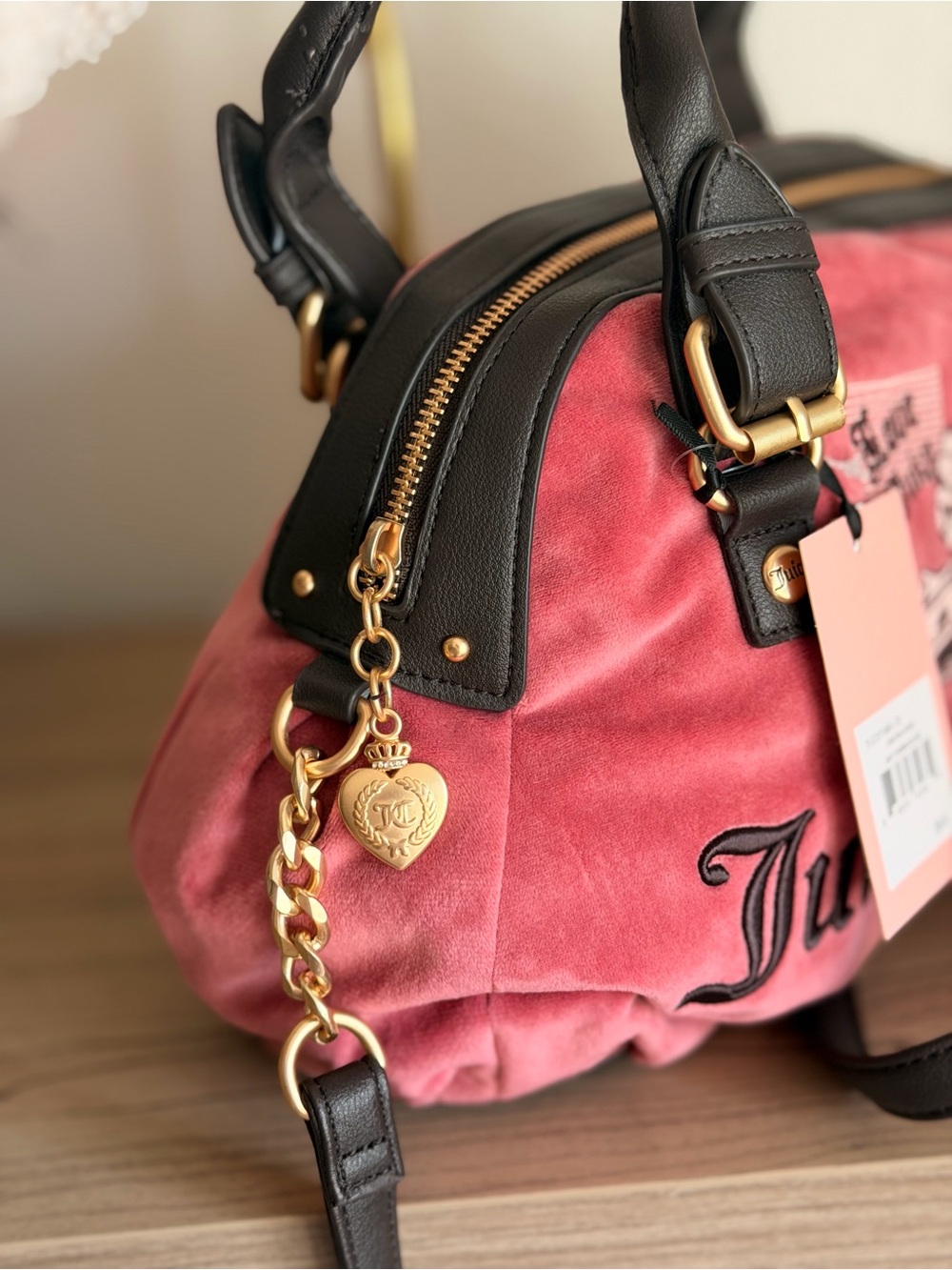 NWT JUICY COUTURE Daydreamer Scottie Dogs Velour Tote Chateau Rose/Chocolat - Picture 5 of 6